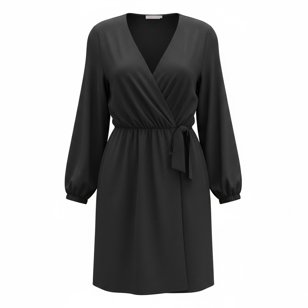 Fraiche by J Womens Black Long Sleeve Wrap V-Neck Mini Dress Large NWT